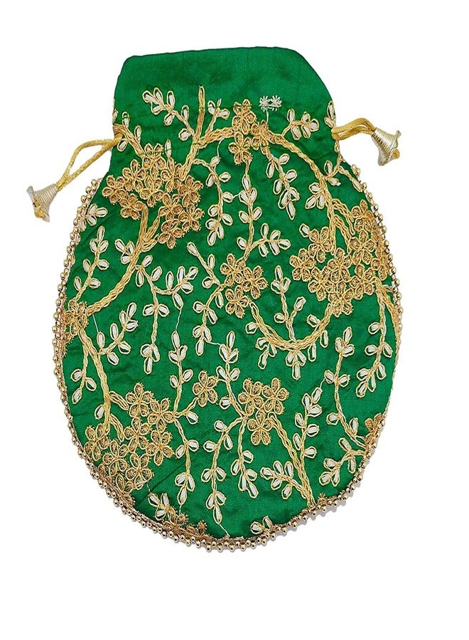 athizay حقيبة athizay Potli (عبوة من 2 Potli) حقائب يد مصممة باللونين الأخضر والوردي Matka || - Image 2